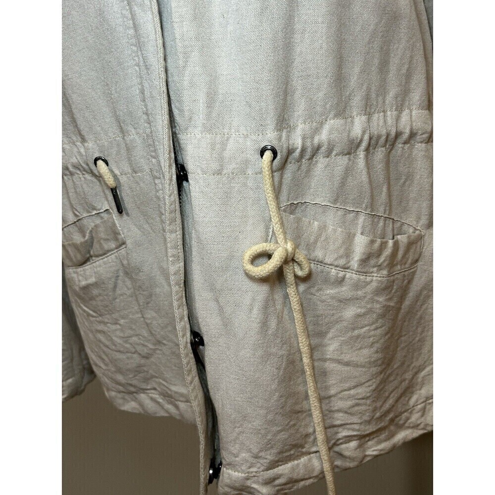 MAX JEANS Linen Blend Cream Jacket with Pockets & Cinch Tie Waist Size Small - Picture 3 of 9